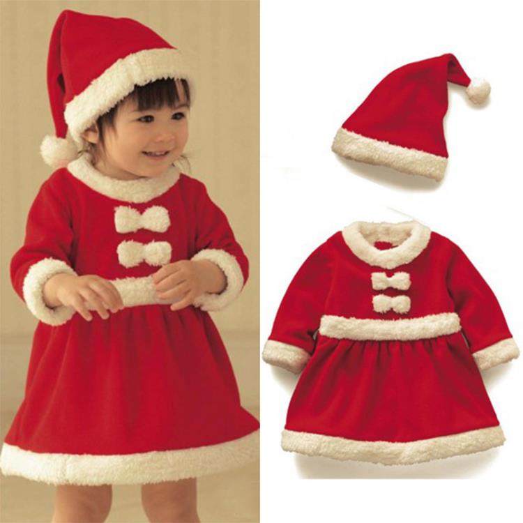 Baby Girls Sweet Christmas Outfit Thicken Warm Dress With Hood