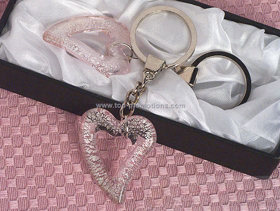 Art Deco Glass Heart Keychain Favors
