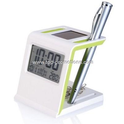 Desk Solar Clock with Pen Holder