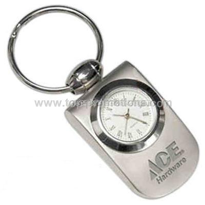 Polished bezel analog clock keychain in matte silv