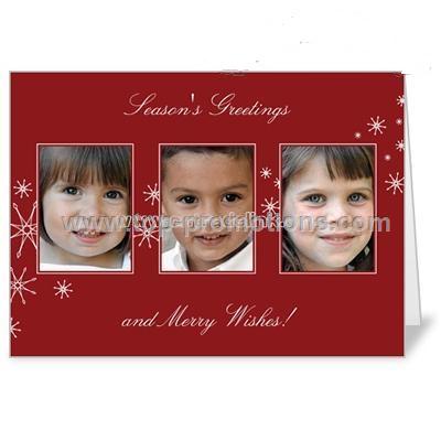 Modern Snowfall Crimson Holiday 5x7 folded card