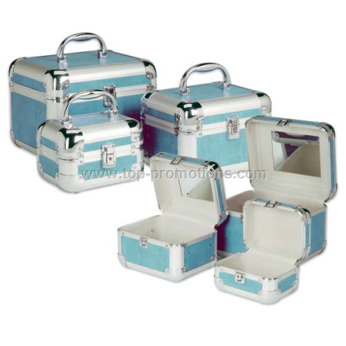 3 PC Aqua Makeup Case Set