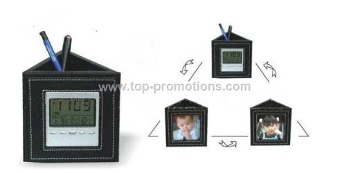 Pen Holder w Photo Frame&clock