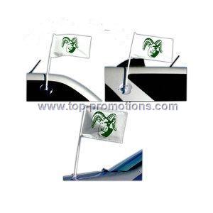 Car flag with suction cup sticks vertically or hor