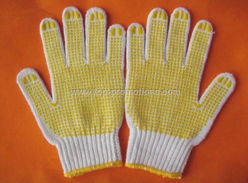 Yellow PVC Palm Dotted Knit Gloves