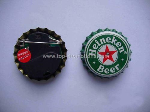 LED flashing bottle cap pin