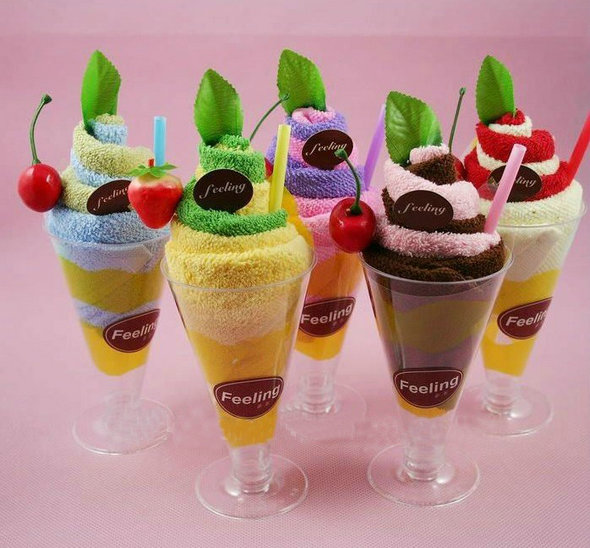 Cute 100 Pure Cotton Goblet Ice Cream Cake Towel