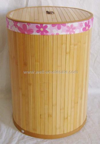 Folding bamboo laundry basket