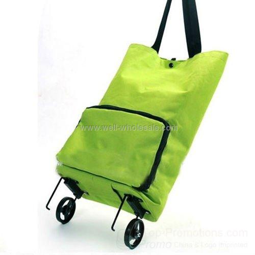 Green fashion folding wheeled shopping bag