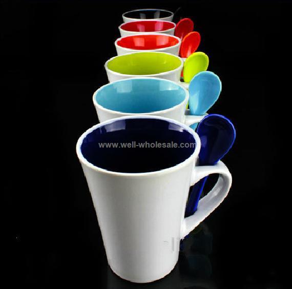 10oz porcelain cup with spoon, ceramic mug spoon