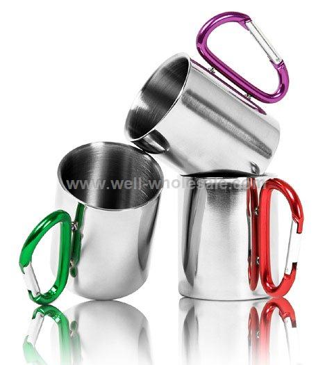 Promotional Stainless steel Coffee Mug travel mugs with Carabiner hook cups