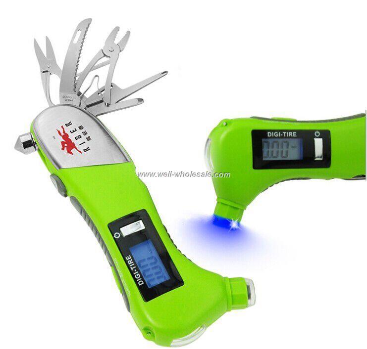 Safety Hammer Multi-tool W/ Digital Tire Gauge