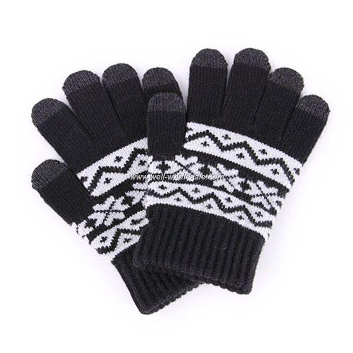 Black white snowflake gloves