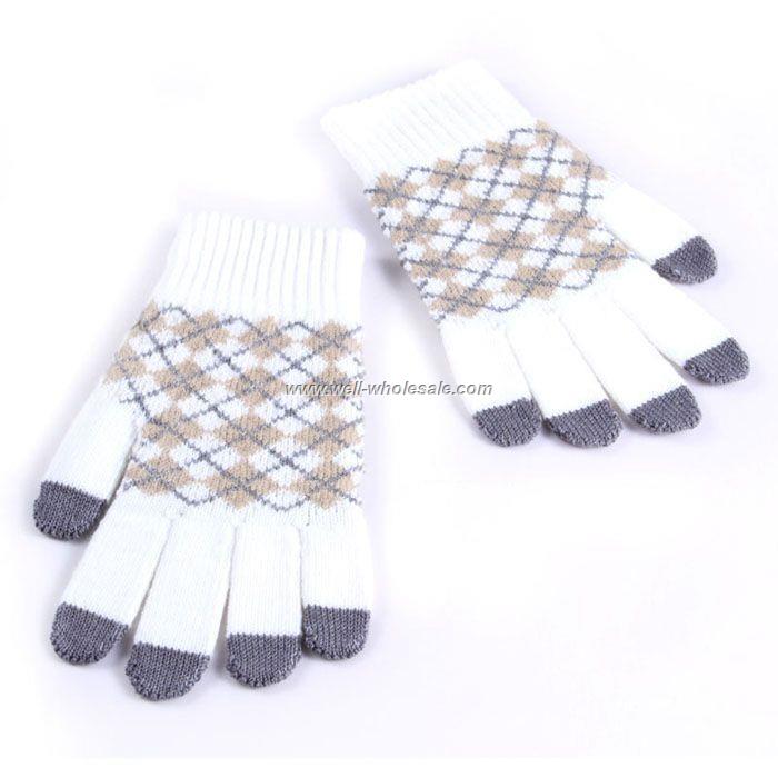 Diamond white/camel pattern ipad touch gloves