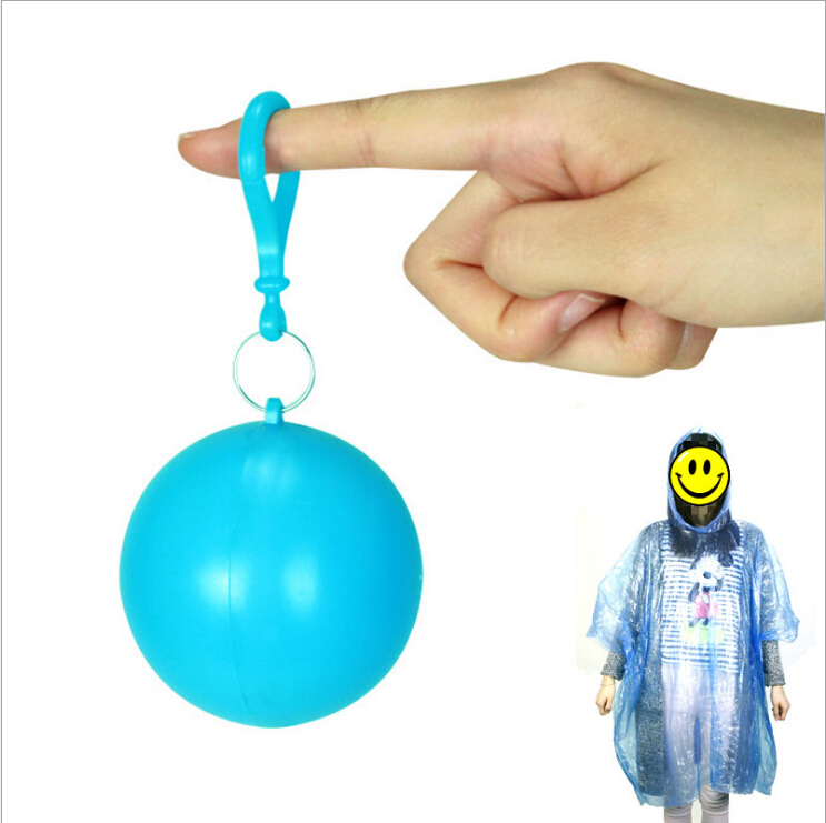 Disposable Rain Poncho With Keychain Ball