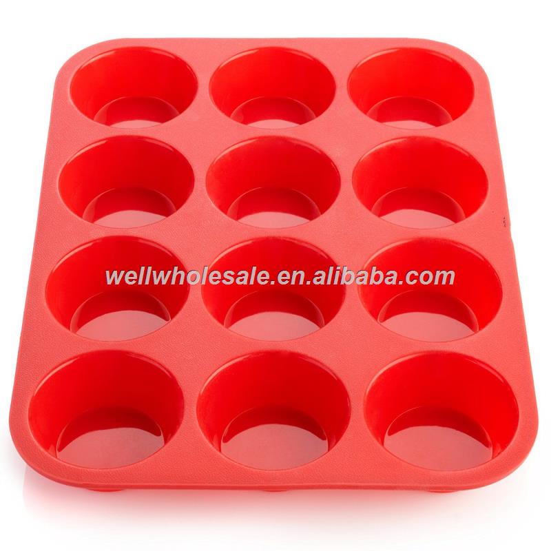 Silicone Muffin Pan -12 Cups Mold & Baking Tray- Reusable, Non-Stick Bakeware - Heat Resistant