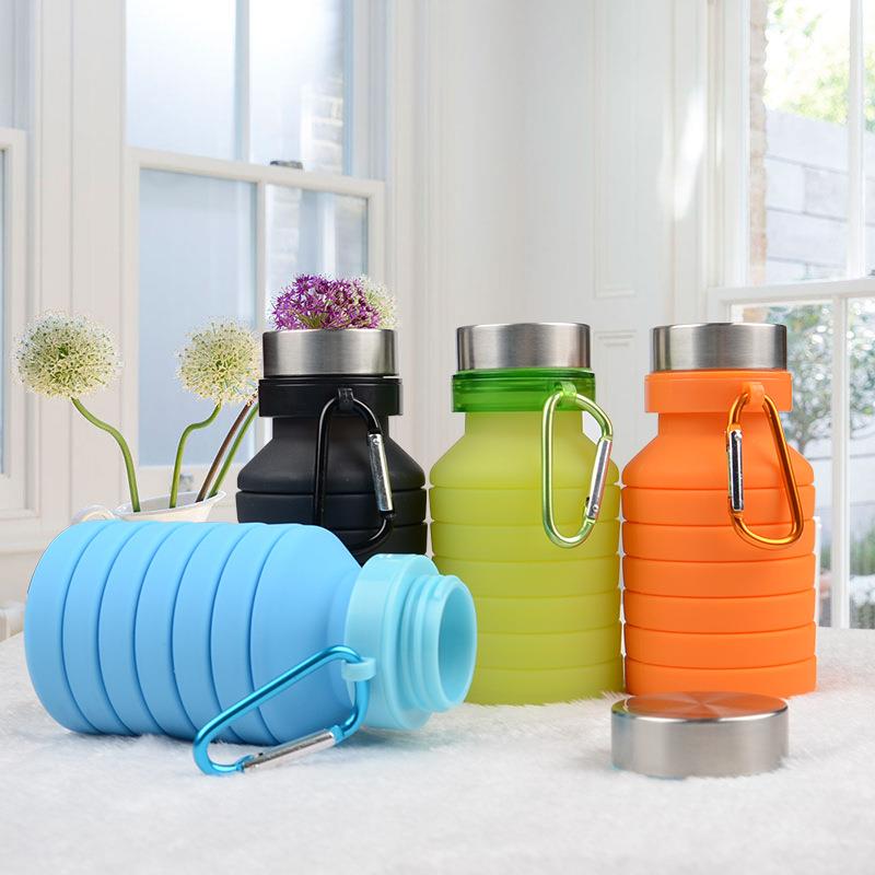 2018 Amazon hot selling outdoor foldable collapsible silicone water bottle with custom logo