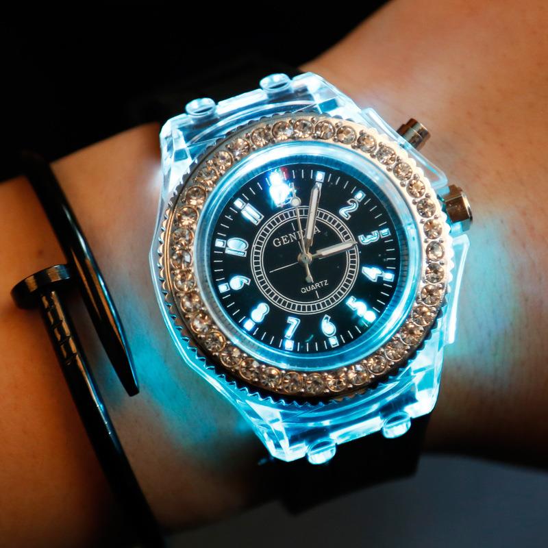 Women Men Sports Wrist Watch Luminous Led Quartz Analog Geneva Brand Fashion Diamond Silicone Watch