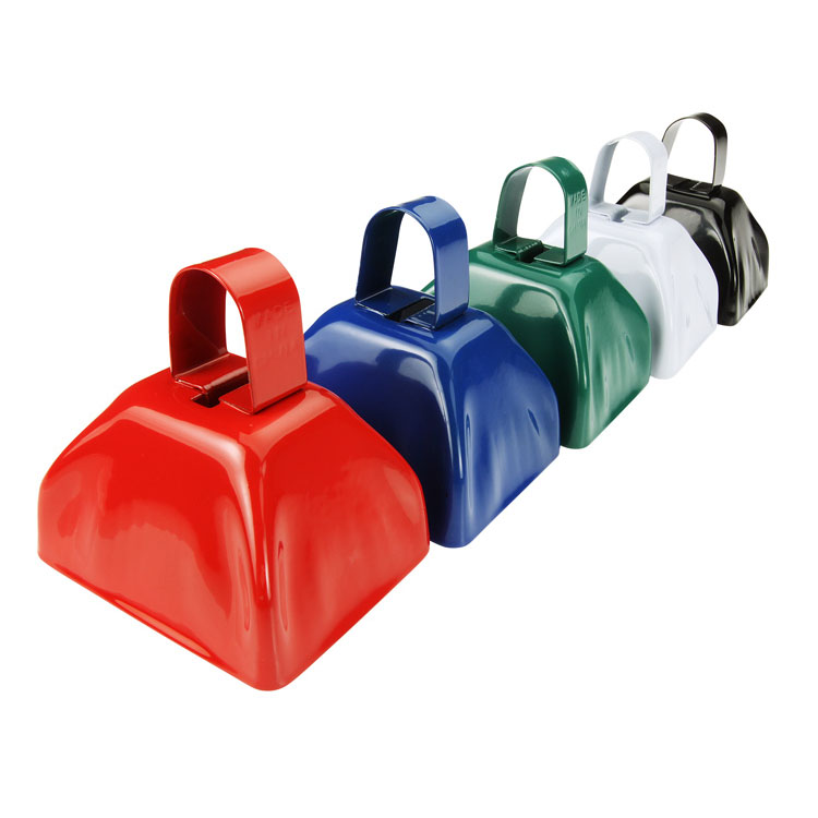 Colorful metal noisemaker cowbells with handle for promotion