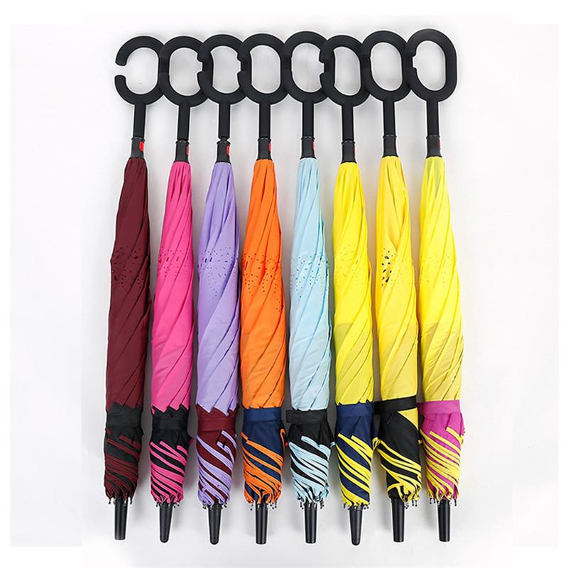 Customize Logo Double Layer Inside Out C Shape Handle Reverse Umbrella