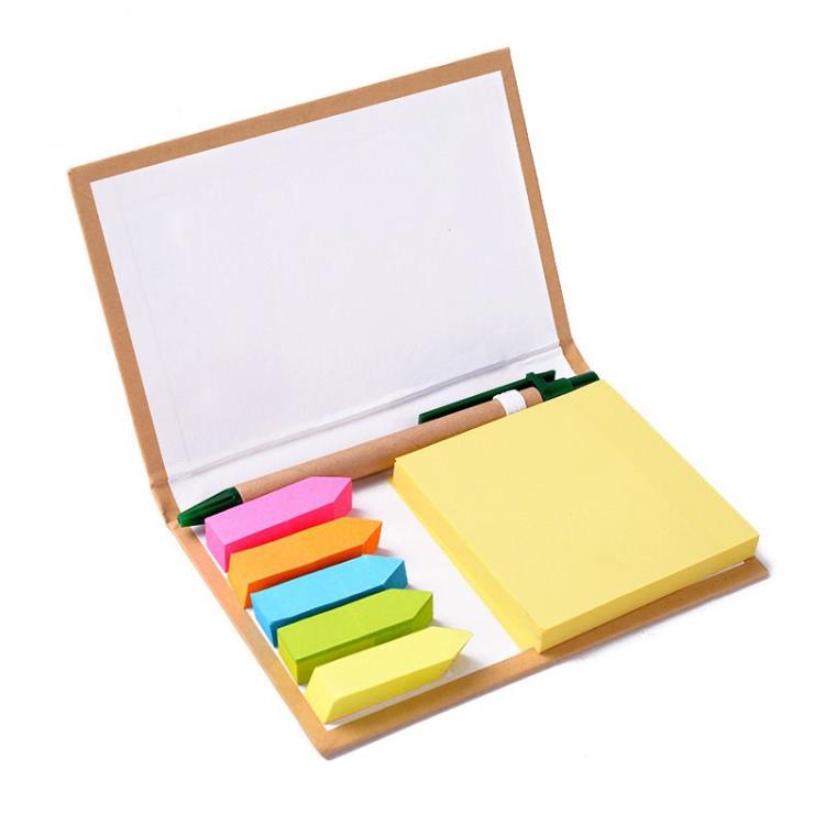 eco-friendly Kraft paper/PU/PVC cover sticky note pad with pen set