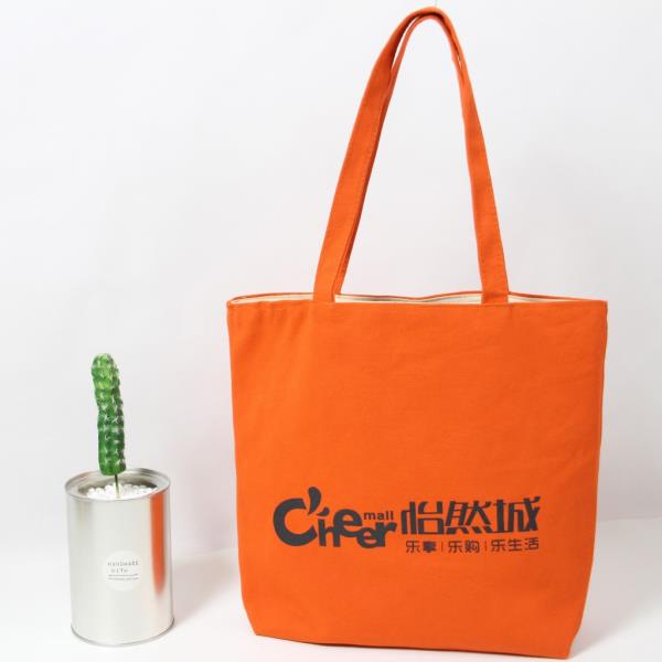 Wholesale custom zipper organic cotton canvas tote shopping bag with black logo