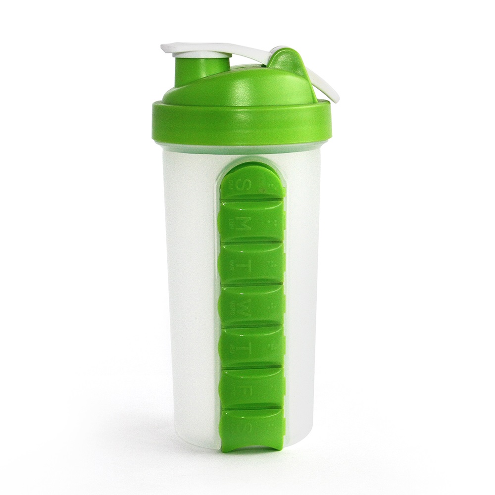 plastic shaker bottle with pill box,www.well-wholesale.com