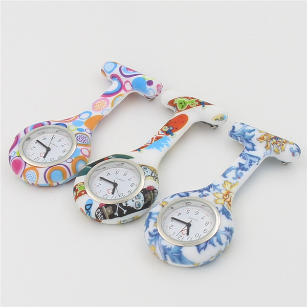 New Printing Flowers Silicone Hanging Nurse Watch