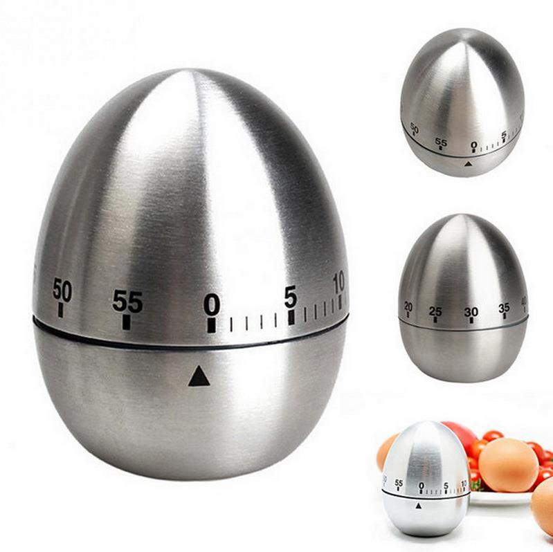 Oval 60 Pieces Countdown Egg-shaped Timber Mechanical Countdown Kitchen Countdown Stainless Steel Timer