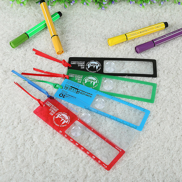 Wholesale Advertising promotion Customized 3X PVC fresnel lens ruler bookmark magnifier