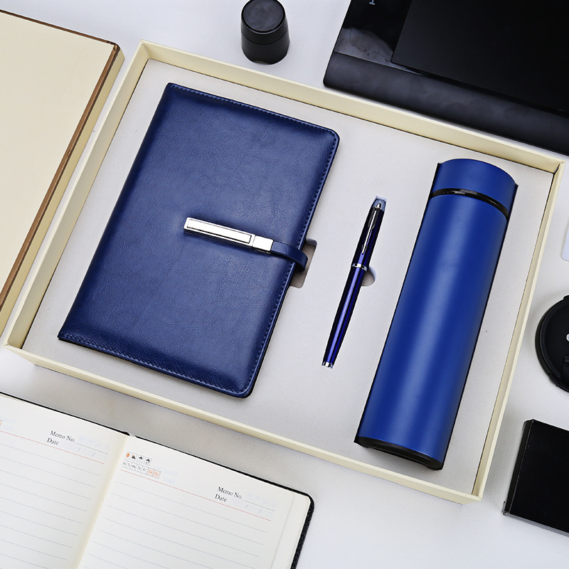 promotional Business gift set with vacuum flask and metal pen and notebook