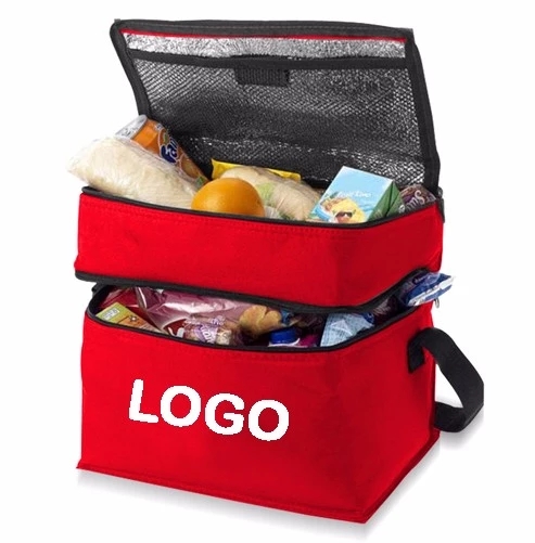 Double Compartment Polyester Insulated Lunch Cooler Bag