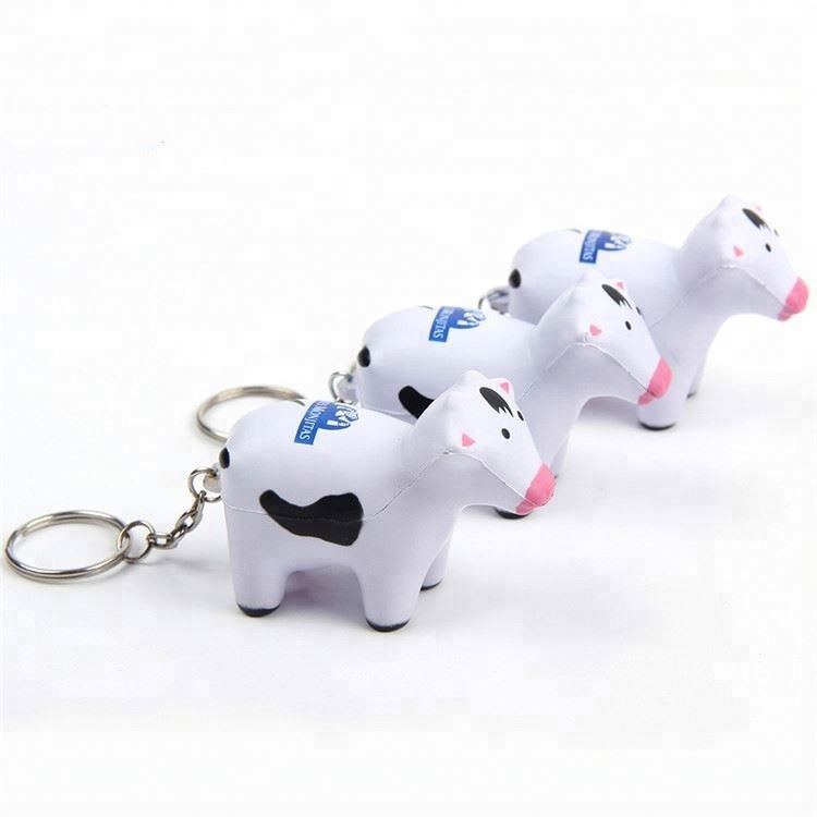 Soft pu foam cow keychain stress ball