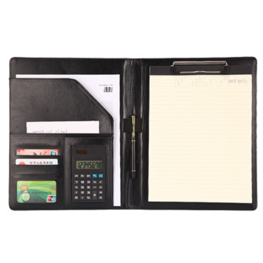 Fashion Office Manager Business Conference A4 Black PU Leather Meeting Folder