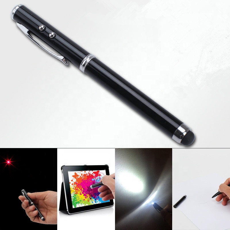 4 in 1 multi-function metal ballpoint pen, red laser point and LED white light pen with stylus