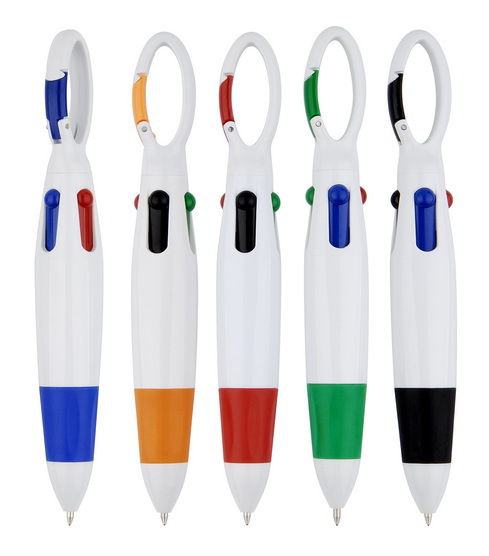 Rubber Grip Carabiner Pen Keychain Ball Pen Carabiner Multi-color 4 color ink Ball Pen