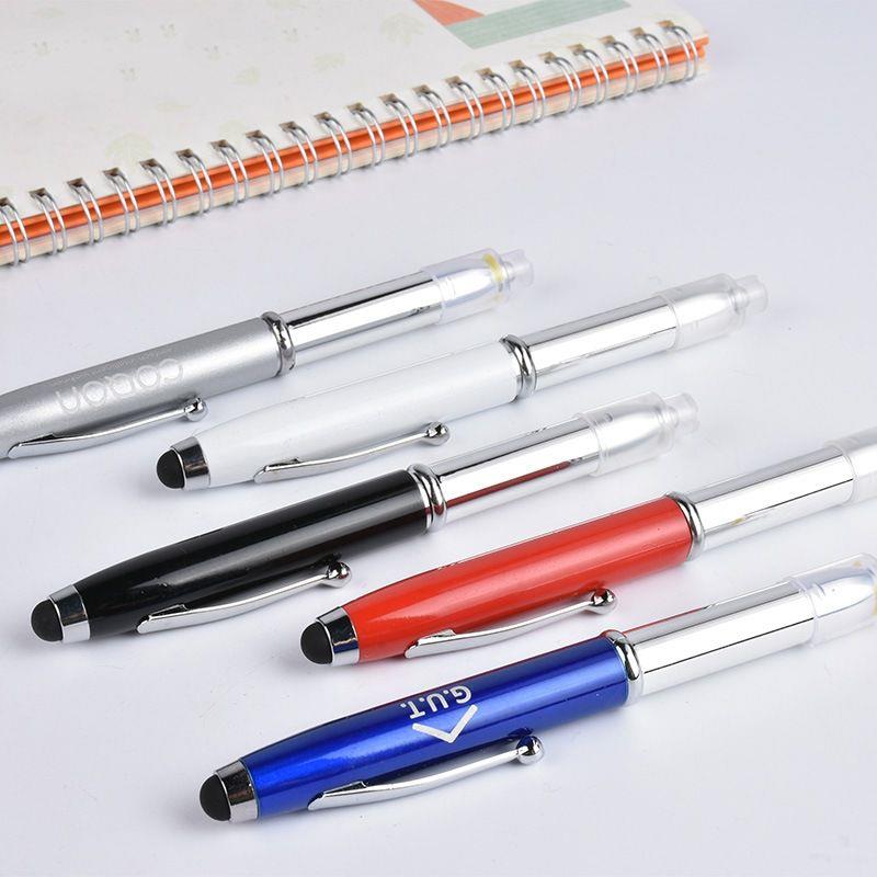 Promotional 3 in 1 multifunctional led torch light pen with stylus light tip ball pen