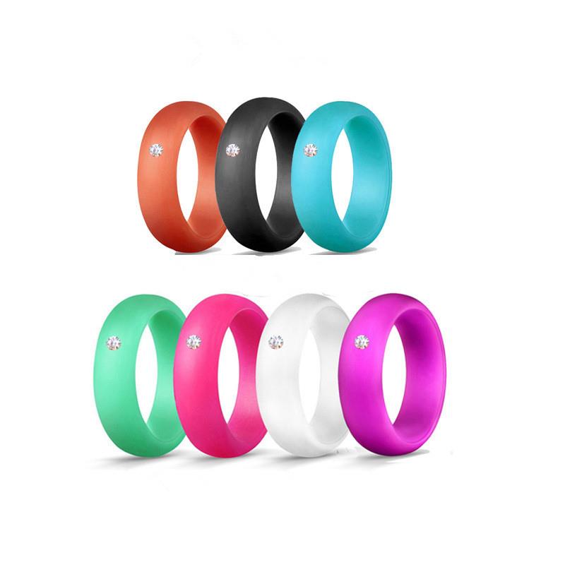 Zircon Silicone Ring Rubber Wedding Bands Sports Finger Ring For Women