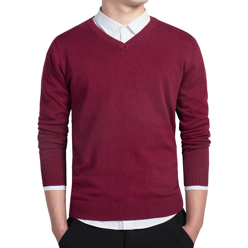 Cotton Men's V Neck Long Sleeve Knit Shirts Casula Knitwear