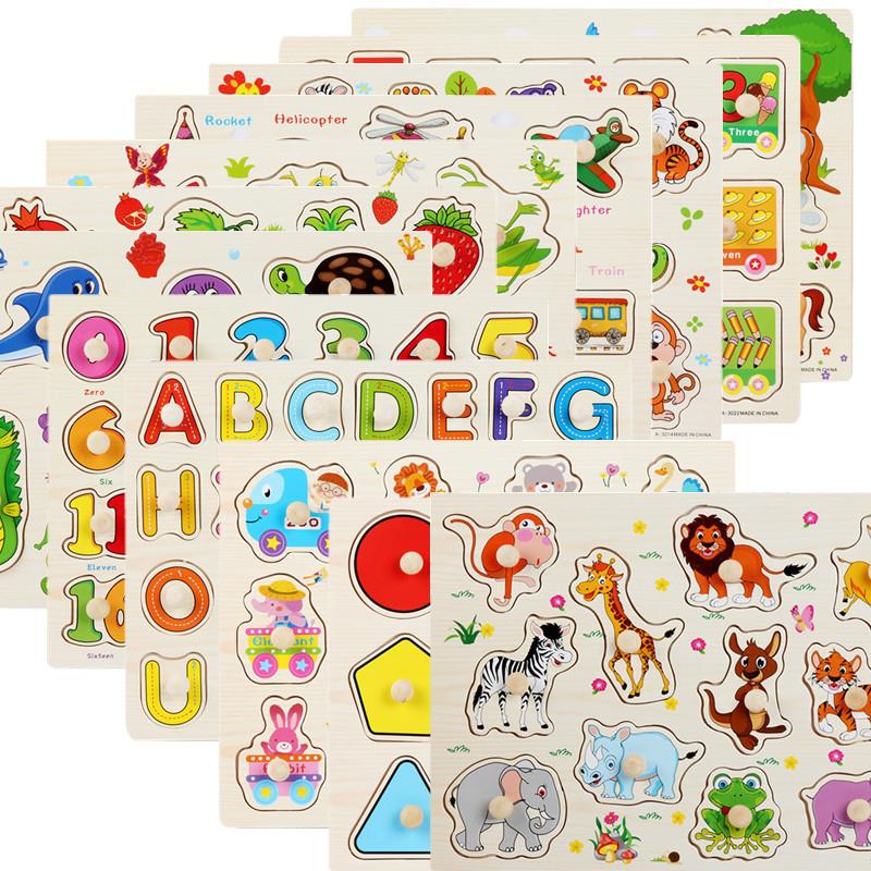 Baby Montessori Hand Grasp Wooden Puzzle Toy Alphabet