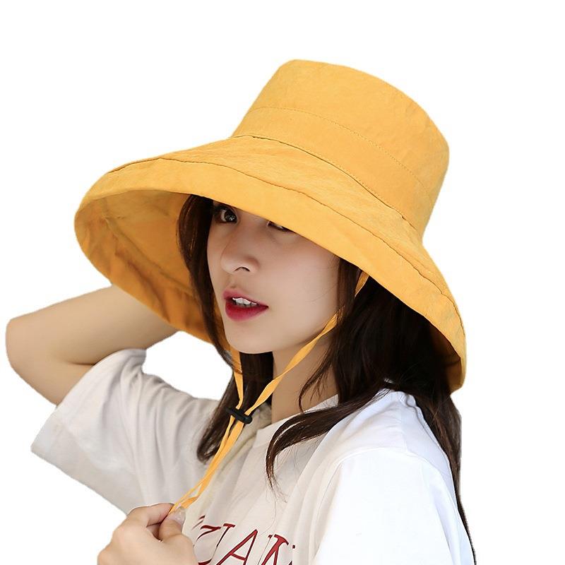 2022 Women Anti UV Sun Beach Hats Plain Large Wide Brim Fisherman Hat