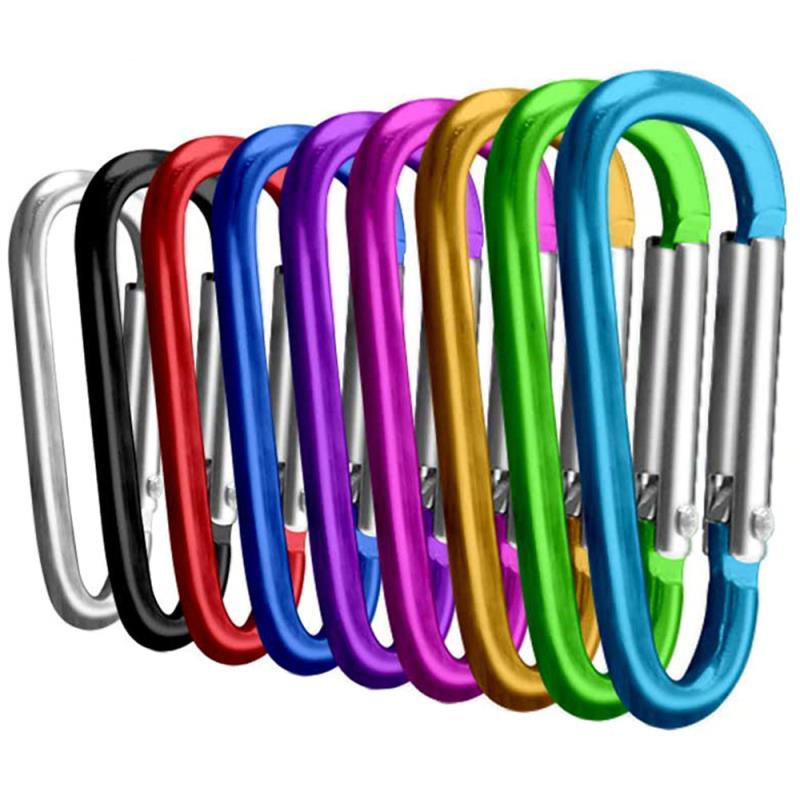 Aluminum Locking Carabiner Spring Clips Hook Keychain D Shape Buckle Pack D Ring