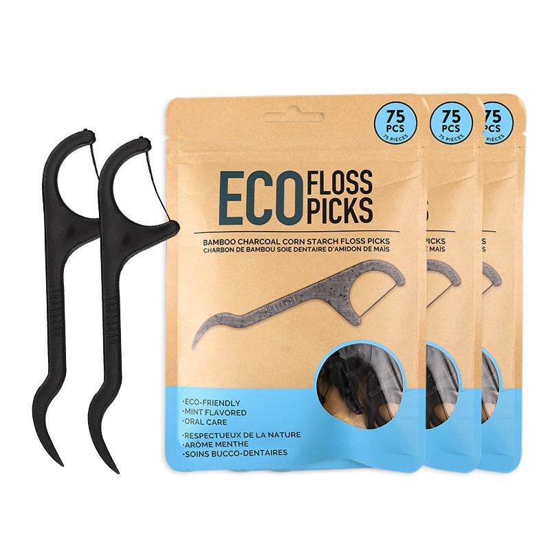 75pcs Eco-friendly mint flavored biodegradable dental floss pick