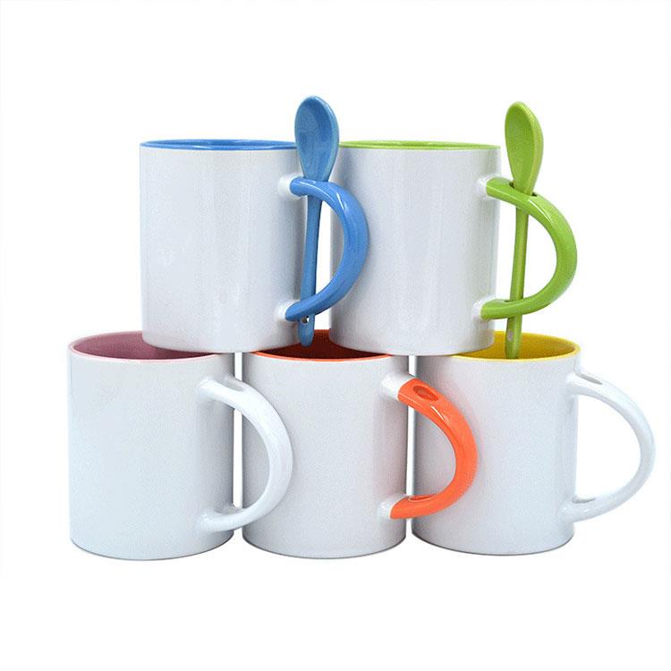 colour cute coffee mug With spoon 11oz blank Straight cylinder sublimation ceramic mug