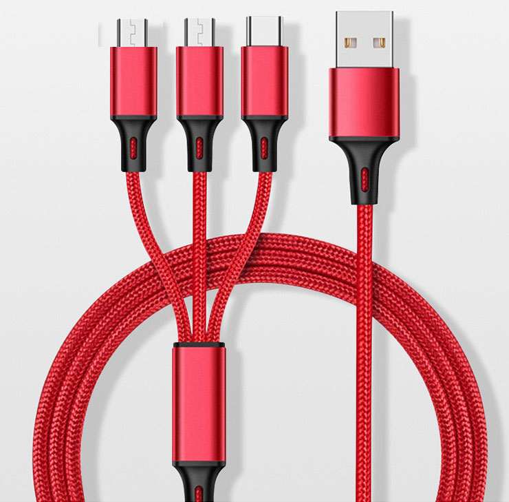 New Braided Nylon 3 in 1 Micro USB Type C Multiple USB Charging Cable