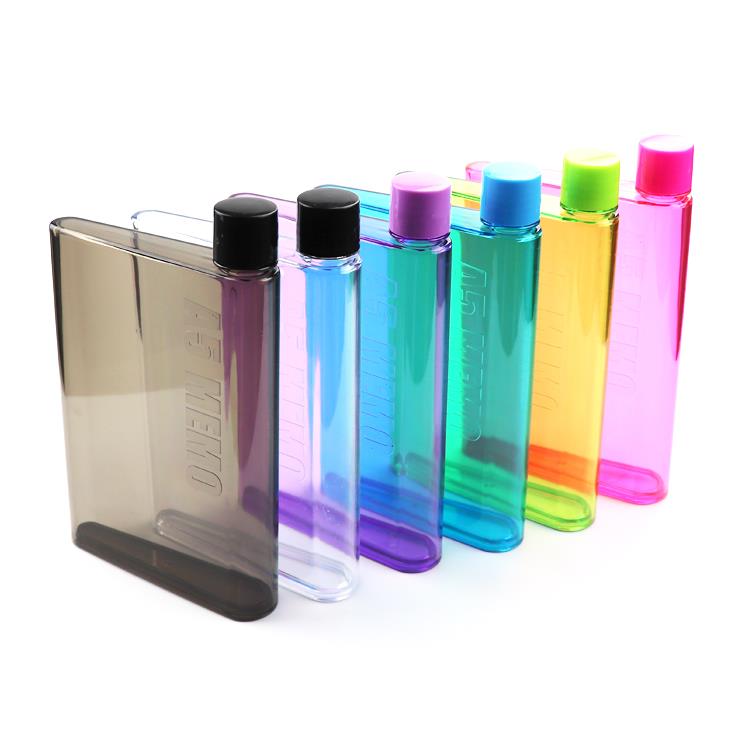 500ML A5 Notebook Flat square Water Bottle BPA Free clear Plastic water bottle with Custom logo