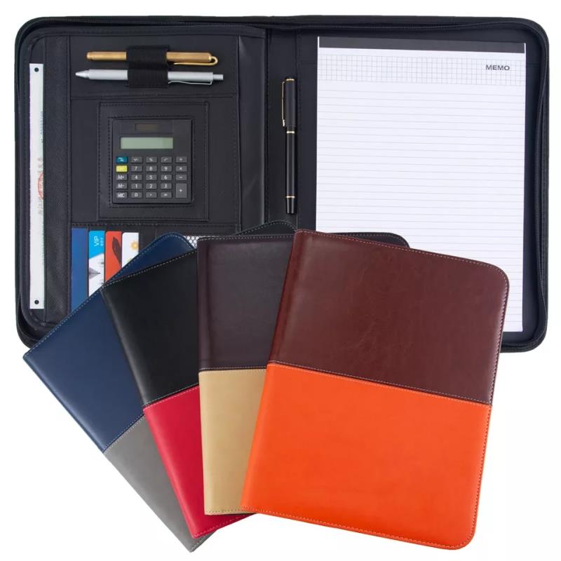 Zippered Padfolio Portfolio Leather,Interview Resume Document Organizer,A4 Faux Leather Date Case With Notepad