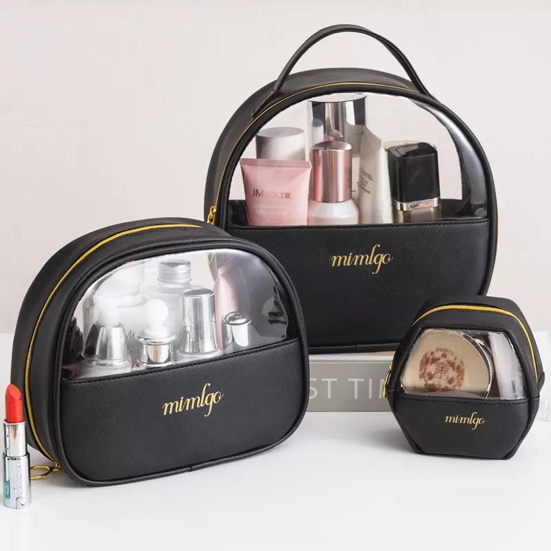 Waterproof travel toiletry bag transparent make up bag organizer 3 piece set leather pu cosmetic bags cases