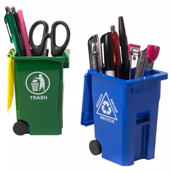 ini Garbage Trash Bin Pen Holder and Unique Tiny Size Recycle Can Set Pencil Cup Desktop Organizer Green Blue