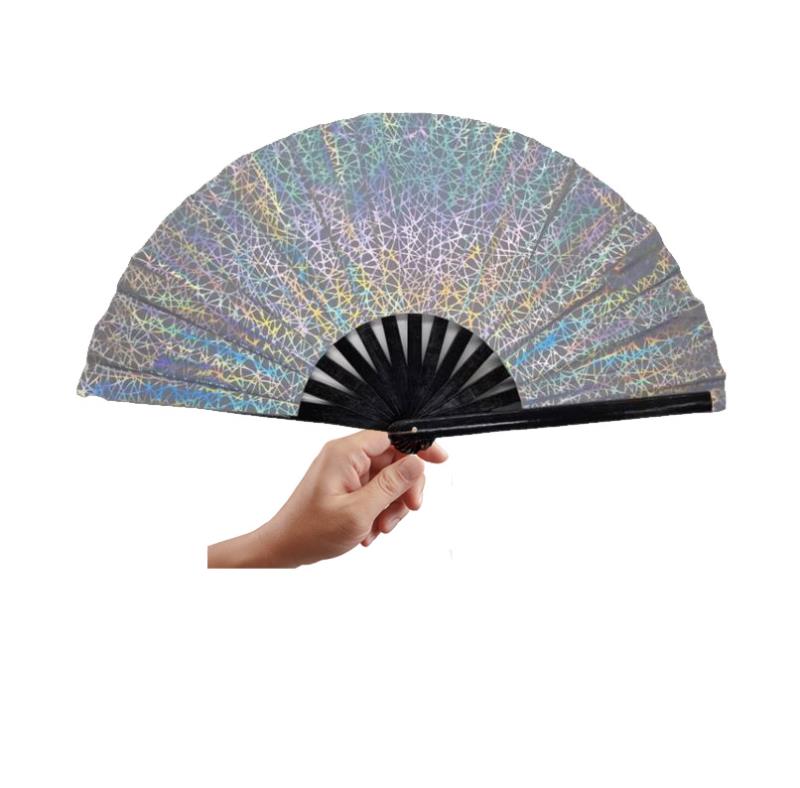 Customized New Style Large Promotional Gift Portable Folding White Led Light Up Reflective Bamboo Hand Fan
